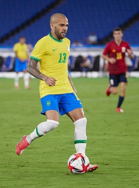 Daniel Alves of Team Brazil in action during the Men's Gold Medal Match between Team Brazil and Team Spain on day fifteen of the Tokyo 2020 Olympic...