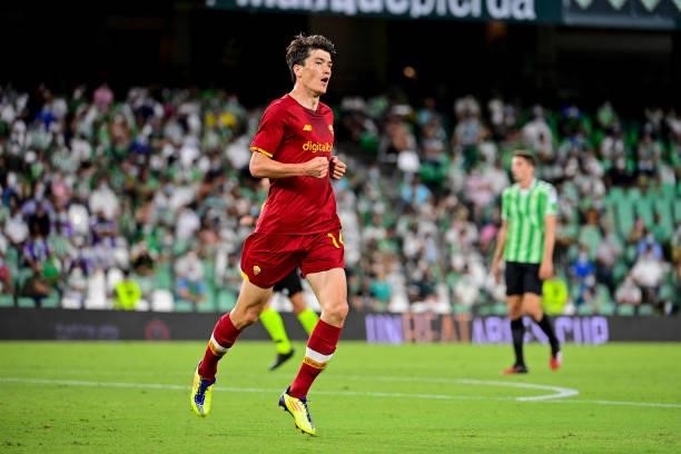 Eldor Shomurodvo celebrates his goal during the Unbeatables Cup at Estadio Benito Villamarin on August 07, 2021 in Seville, Spain.