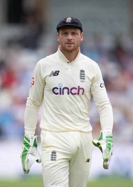Jos Buttler of England during day two of the First Test Match between England and India at Trent Bridge on August 05, 2021 in Nottingham, England.