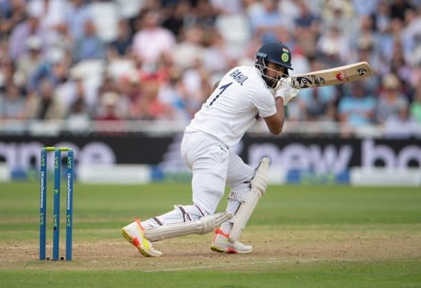 Rahul of India batting during day two of the First Test Match between England and India at Trent Bridge on August 05, 2021 in Nottingham, England.