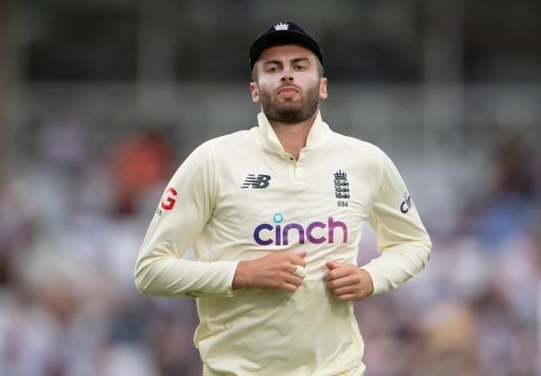 Dominic Sibley of England during day two of the First Test Match between England and India at Trent Bridge on August 05, 2021 in Nottingham, England.
