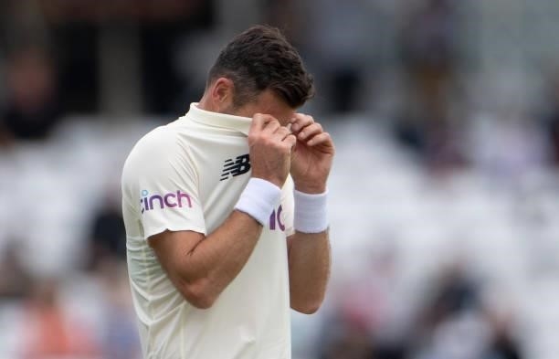 James Anderson of England during day two of the First Test Match between England and India at Trent Bridge on August 05, 2021 in Nottingham, England.