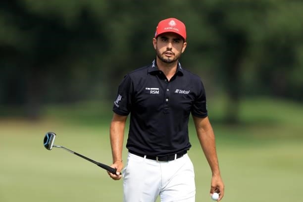 Abraham Ancer of Mexico acknowledges the crowd on the 16th hole during the third round of the World Golf Championship-FedEx St Jude Invitational at...