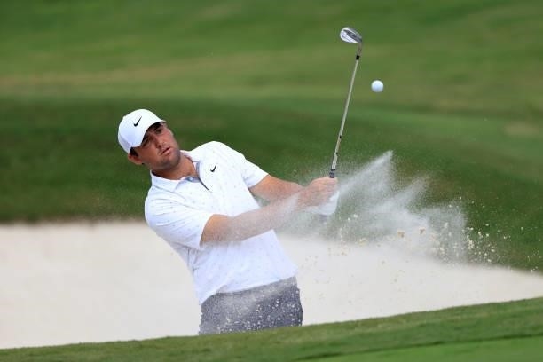 Scottie Scheffler plays a shot on the 16th hole during the third round of the World Golf Championship-FedEx St Jude Invitational at TPC Southwind on...