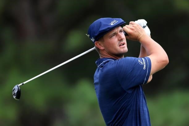 Bryson DeChambeau plays a shot on the 17th hole during the third round of the World Golf Championship-FedEx St Jude Invitational at TPC Southwind on...