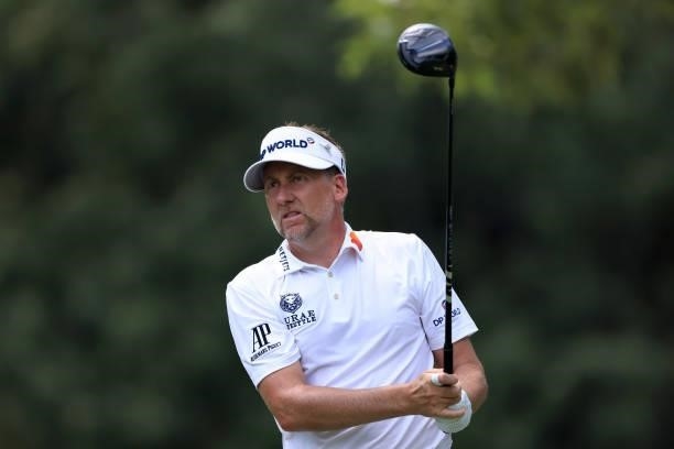 Ian Poulter of England plays a shot on the seventh hole during the third round of the World Golf Championship-FedEx St Jude Invitational at TPC...
