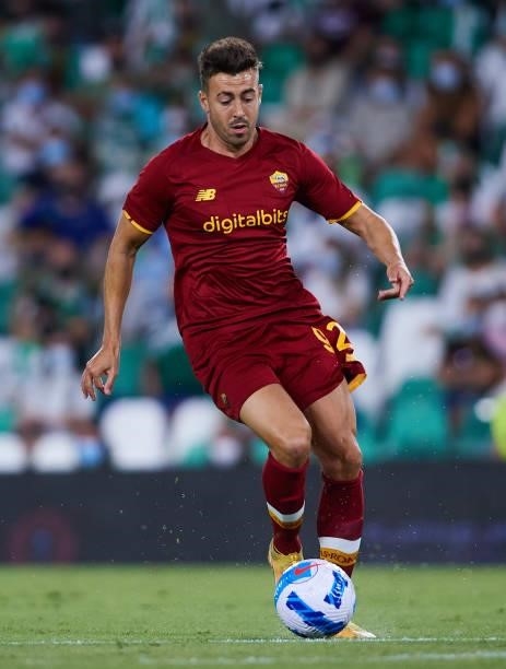 Stephan El Shaarawy of AS Roma in action during a friendly match between Real Betis and AS Roma at Estadio Benito Villamarin on August 07, 2021 in...