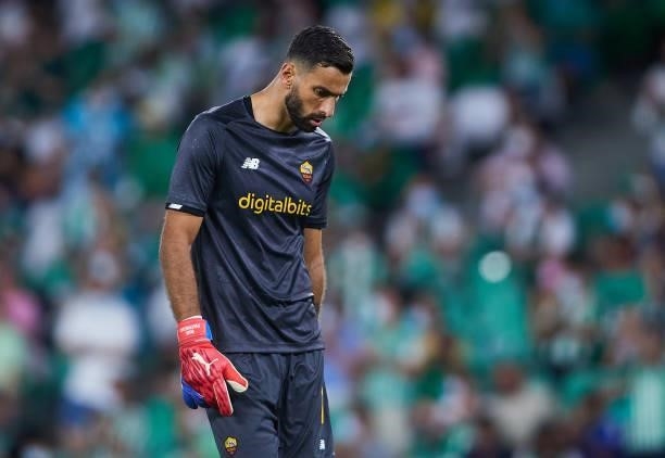 Rui Patricio of AS Roma looks on during a friendly match between Real Betis and AS Roma at Estadio Benito Villamarin on August 07, 2021 in Seville,...