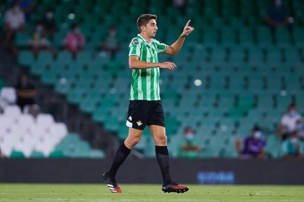 Edgar of Real Betis looks on during a friendly match between Real Betis and AS Roma at Estadio Benito Villamarin on August 07, 2021 in Seville, Spain.