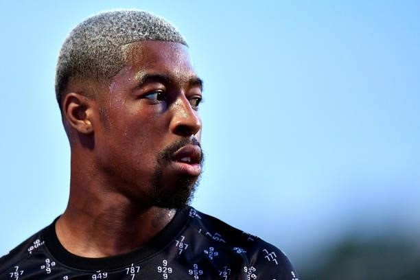 Presnel Kimpembe of Paris Saint-Germain looks during warmup before the Ligue 1 football match between Troyes and Paris at Stade de l'Aube on August...