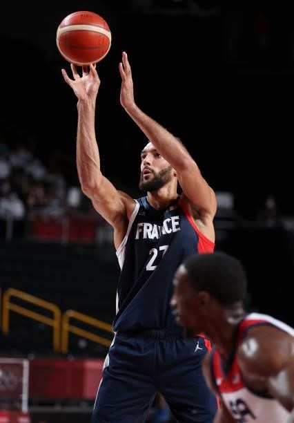 Rudy Gobert of France during the Men's Basketball Gold Medal Final between United States and France on day fifteen of the Tokyo 2020 Olympic Games at...