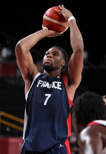 Guerschon Yabusele of France during the Men's Basketball Gold Medal Final between United States and France on day fifteen of the Tokyo 2020 Olympic...