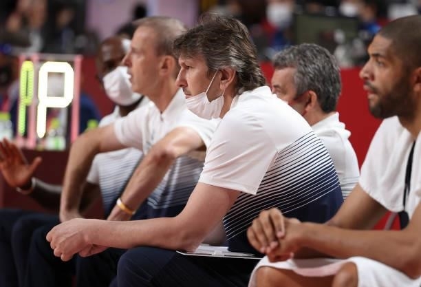 Assistant-coach of France Laurent Foirest during the Men's Basketball Gold Medal Final between United States and France on day fifteen of the Tokyo...