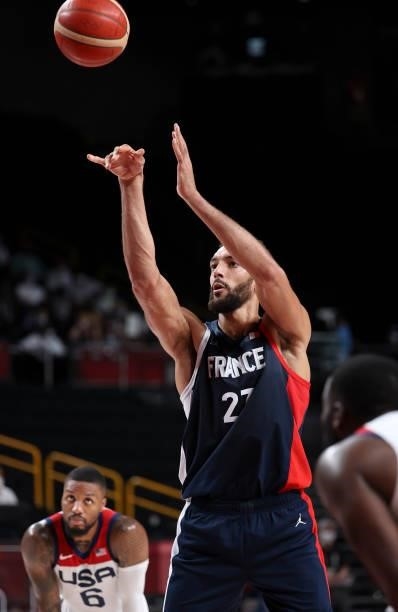 Rudy Gobert of France during the Men's Basketball Gold Medal Final between United States and France on day fifteen of the Tokyo 2020 Olympic Games at...