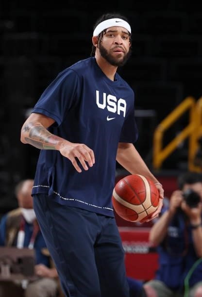 Javale McGee of USA during the Men's Basketball Gold Medal Final between United States and France on day fifteen of the Tokyo 2020 Olympic Games at...