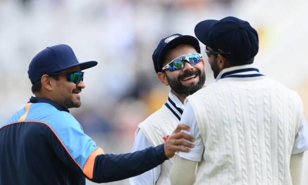 Smiling Virat Kohli during day four of the First Test Match between England nd India at Trent Bridge on August 07, 2021 in Nottingham, England.