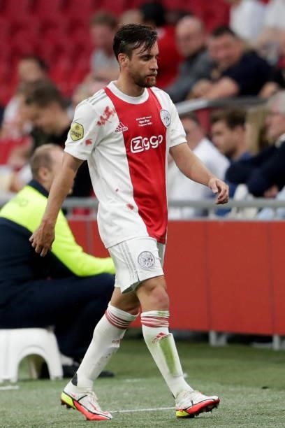 Nicolas Tagliafico of Ajax send off during the Johan Cruijff Schaal match between Ajax and PSV at Johan Cruijff Arena on August 7, 2021 in Amsterdam,...