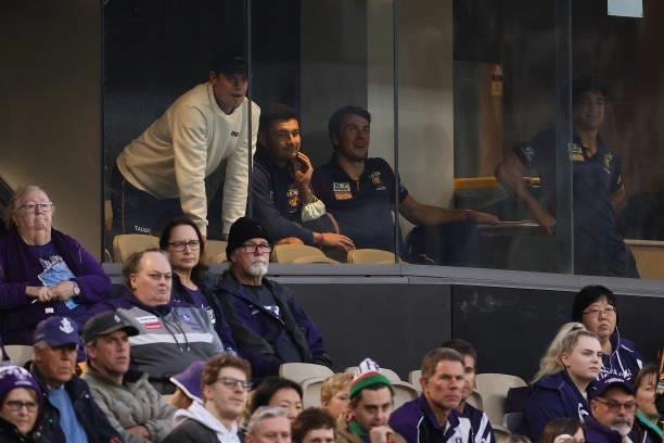 Lachie Neale of the Lions looks on from a box during the round 21 AFL match between Fremantle Dockers and Brisbane Lions at Optus Stadium on August...