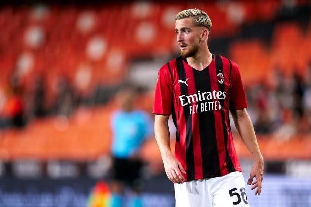 Alexis Saelemaekers of AC Milan looks on during a pre-season friendly match between Valencia CF and AC Milan at Estadi de Mestalla on August 04, 2021...