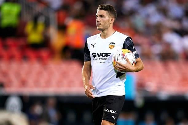 Hugo Guillamon of Valencia CF prior to shoot a penalty kick during a pre-season friendly match between Valencia CF and AC Milan at Estadi de Mestalla...