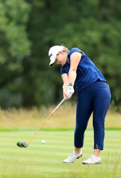 Grace Mitchell of Scotland plays her tee shot on the par 4, fourth hole at the JCB Golf & Country Club during the Rose Ladies Series at JCB Golf &...