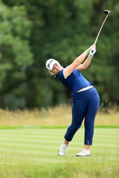 Grace Mitchell of Scotland plays her tee shot on the par 4, fourth hole at the JCB Golf & Country Club during the Rose Ladies Series at JCB Golf &...