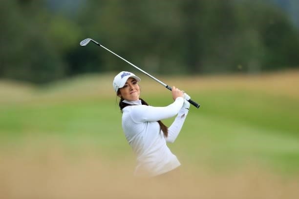 Shannon Flynn of England plays her second shot on the par 4, fourth hole at the JCB Golf & Country Club during the Rose Ladies Series at JCB Golf &...