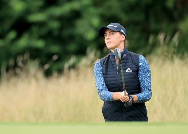 Sarah-Jane Boyd of England plays her second shot on the par 4, fourth hole at the JCB Golf & Country Club during the Rose Ladies Series at JCB Golf &...
