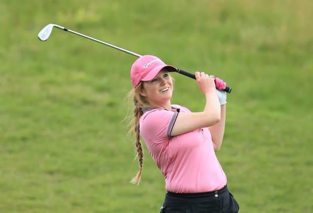 Katie Rule of England plays her second shot on the par 4, fourth hole at the JCB Golf & Country Club during the Rose Ladies Series at JCB Golf &...