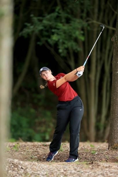 Canice Screene of England plays her second shot on the par 4, fourth hole at the JCB Golf & Country Club during the Rose Ladies Series at JCB Golf &...