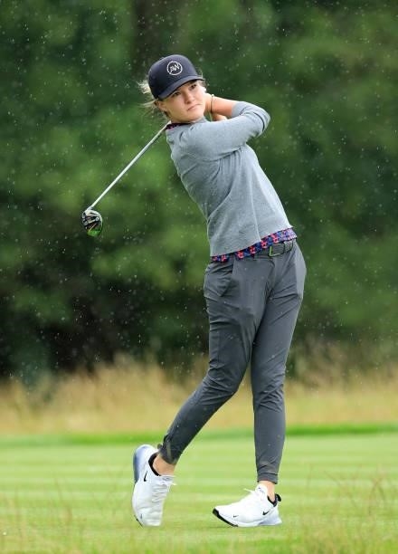 Amy Walsh of England plays her second shot on the par 4, fourth hole at the JCB Golf & Country Club during the Rose Ladies Series at JCB Golf &...