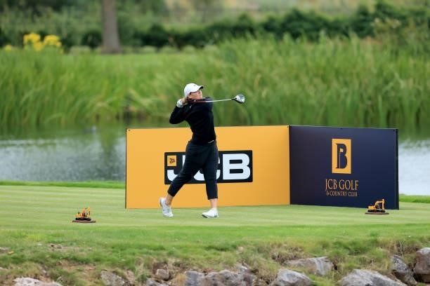 Caroline Inglis of The United States plays her tee shot on the 18th hole at the JCB Golf & Country Club during the Rose Ladies Series at JCB Golf &...