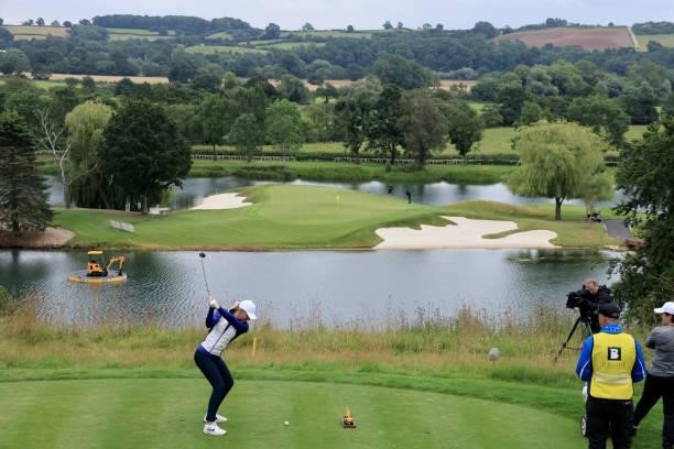 Luan Skeates of England plays her tee shot on the 17th hole at the JCB Golf & Country Club during the Rose Ladies Series at JCB Golf & Country Club...