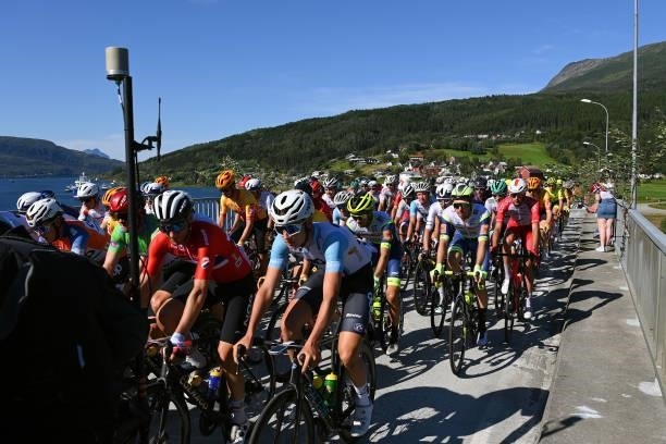 The Peloton prior to the 8th Arctic Race Of Norway 2021, Stage 4 a 163,5km stage from Gratangen to Harstad 54m / #ArcticRace / on August 08, 2021 in...