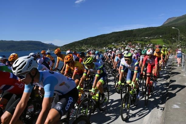 The Peloton prior to the 8th Arctic Race Of Norway 2021, Stage 4 a 163,5km stage from Gratangen to Harstad 54m / #ArcticRace / on August 08, 2021 in...