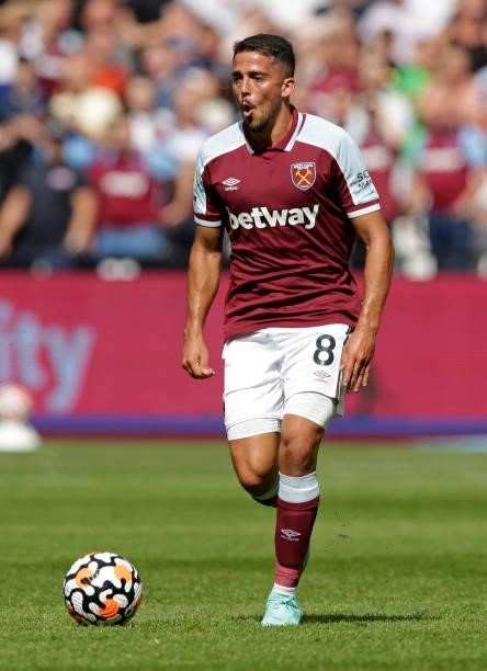 Pablo Fornals of West Ham United in action during the pre-season friendly match between West Ham United and Atalanta at London Stadium on August 7,...