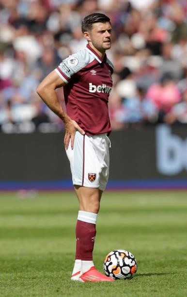 Aaron Cresswell of West Ham United lines up a free kick during the pre-season friendly match between West Ham United and Atalanta at London Stadium...