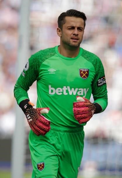 Ukasz Fabiaski of West Ham United in action during the pre-season friendly match between West Ham United and Atalanta at London Stadium on August 7,...
