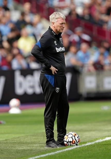 David Moyes of West Ham United during the pre-season friendly match between West Ham United and Atalanta at London Stadium on August 7, 2021 in...