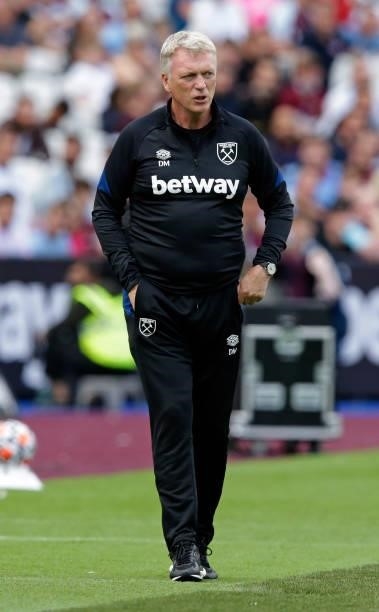 David Moyes of West Ham United during the pre-season friendly match between West Ham United and Atalanta at London Stadium on August 7, 2021 in...