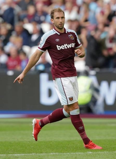 Craig Dawson of West Ham United in action during the pre-season friendly match between West Ham United and Atalanta at London Stadium on August 7,...