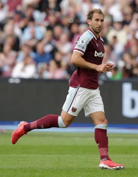 Craig Dawson of West Ham United in action during the pre-season friendly match between West Ham United and Atalanta at London Stadium on August 7,...