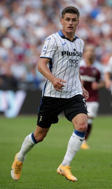 Joakim Mahele of Atalanta in action during the pre-season friendly match between West Ham United and Atalanta at London Stadium on August 7, 2021 in...