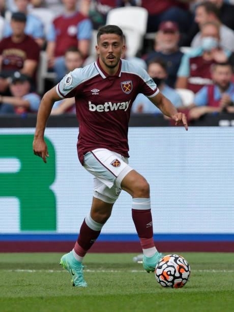 Pablo Fornals of West Ham United in action during the pre-season friendly match between West Ham United and Atalanta at London Stadium on August 7,...