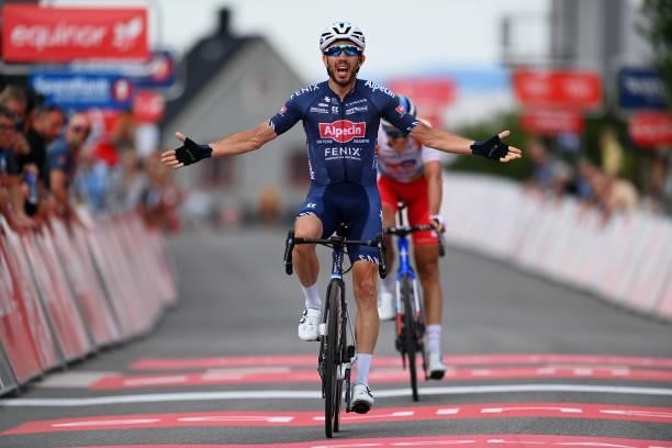 Philipp Walsleben of Germany and Team Alpecin-Fenix celebrates at finish line as stage winner during the 8th Arctic Race Of Norway 2021, Stage 4 a...