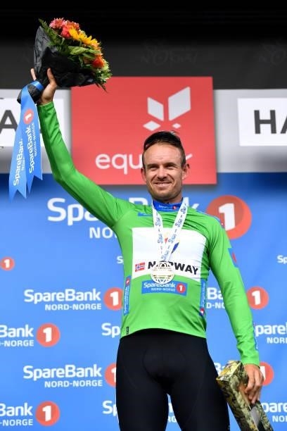 Alexander Kristoff of Norway and Team Norway Green Points Jersey celebrates at podium during the 8th Arctic Race Of Norway 2021, Stage 4 a 163,5km...