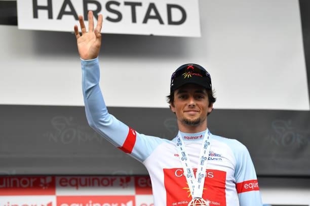 Victor Lafay of France and Team Cofidis White Best Young Rider Jersey celebrates at podium during the 8th Arctic Race Of Norway 2021, Stage 4 a...