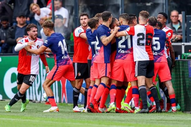 Conflict between players of Feyenoord and players of Atletico Madrid during the Preseason Friendly Match match between Feyenoord and Atletico Madrid...