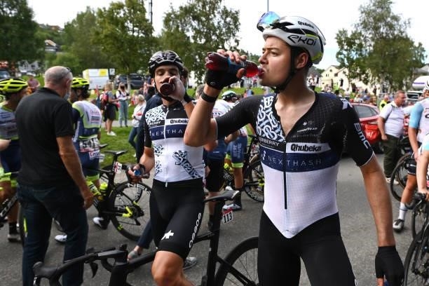 Harry Tanfield of United Kingdom and Team Qhubeka Nexthash and Teammates at arrival during the 8th Arctic Race Of Norway 2021, Stage 4 a 163,5km...