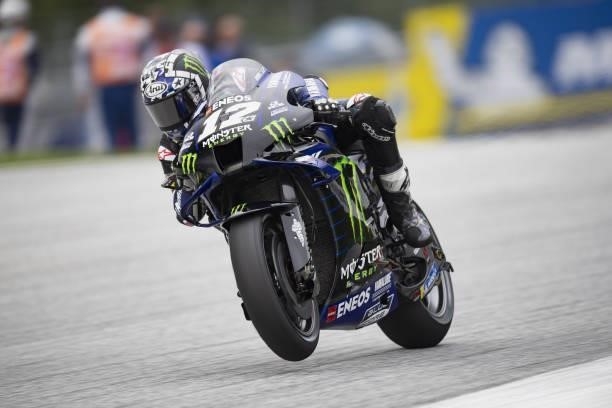 Maverick Vinales of Spain and Monster Energy Yamaha MotoGP Team heads down a straight during the MotoGP race during the MotoGP of Styria - Race at...